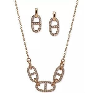 Anne Klein Gold Tone Necklace Earrings (2 Piece Set) Crystal Chic Trendy NWT